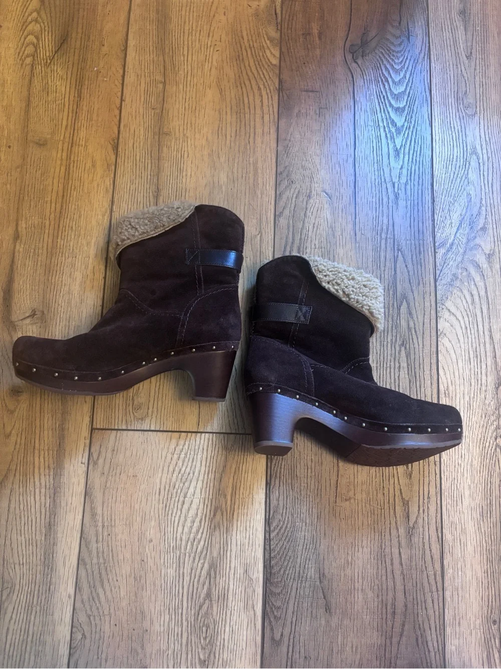UGG Dark Brown Suede Shearling Cuff Ankle Booties